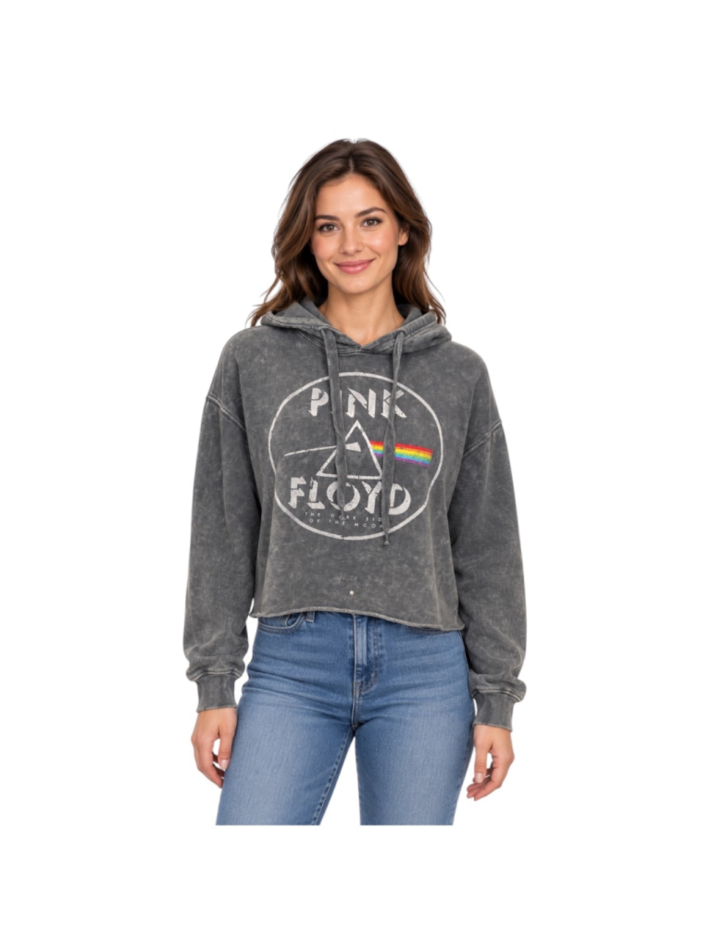 Pink Floyd Dark Side of the Moon Gray Cropped Hoodie Medium
